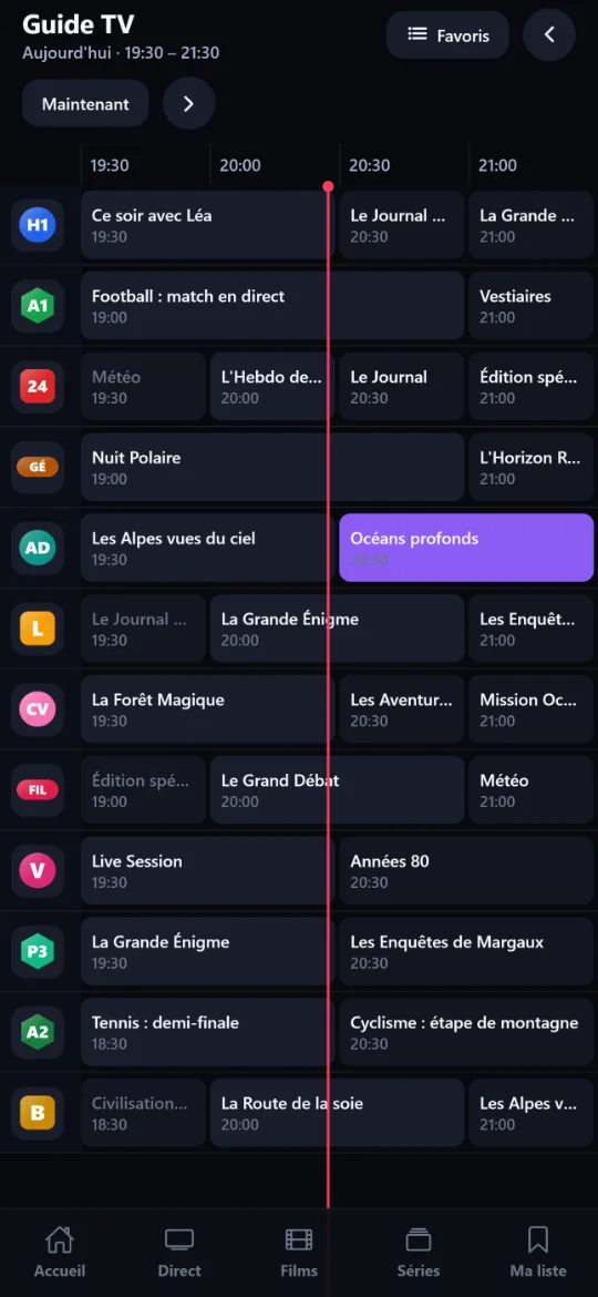 Guide TV en grille